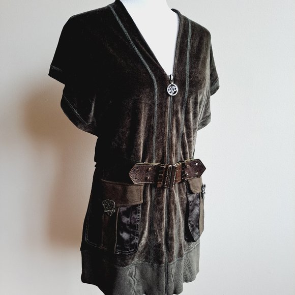 VDP Italian Dark Green Velvet Open back Dress Size 42 - Picture 2 of 16